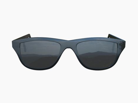 Chic Fashion Summer Sun Protection Cool Vintage Sun Glasses Sunglasses with Black Plastic Frame isolated over the White Background Closeup 3d illustration
