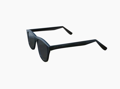 Chic Fashion Summer Sun Protection Cool Vintage Sun Glasses Sunglasses with Black Plastic Frame isolated over the White Background Closeup 3d illustration