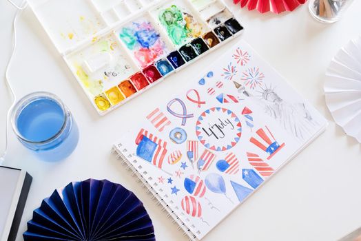 Independence day of the USA. Happy July 4th. watercolor drawing illustration for Independence day of the USA