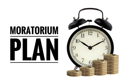 MORATORIUM PLAN text on white background. Business and economic concept