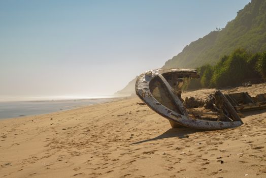 Sunken ship on the shores of Nyang Nyang Beach in Bali, Indonesia.