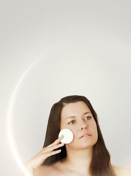 Suntan skin tone and beauty routine. Beautiful brunette female model with natural tan, face portrait of young woman.