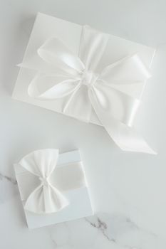 Romantic celebration, lifestyle and holiday present concept - Luxury wedding gifts on marble