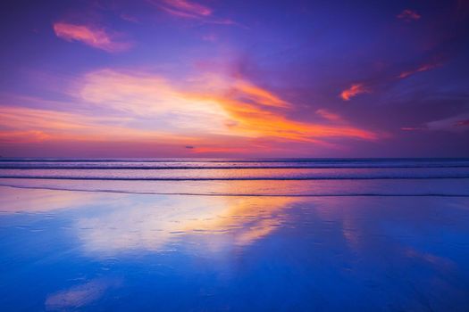 Seacoast skyline dramatic colours clouds after sunset, natural landscape background