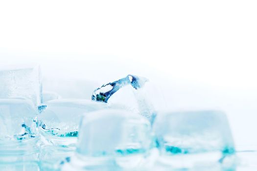 Fresh cool ice cubes macro close up isolated on white background