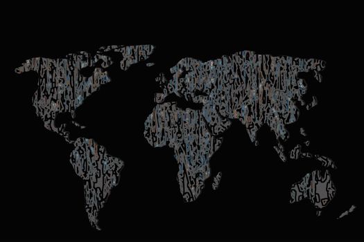 Roughly outlined world map with a colorful background patterns