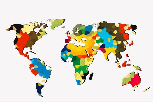 Roughly outlined world map with a colorful background patterns