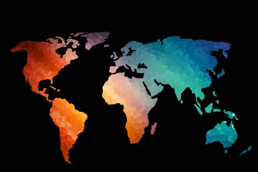 Roughly outlined world map with a colorful background patterns