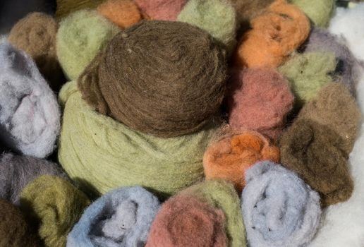 Assortment of Raw Sheep Wool in Different Pastel Colors
