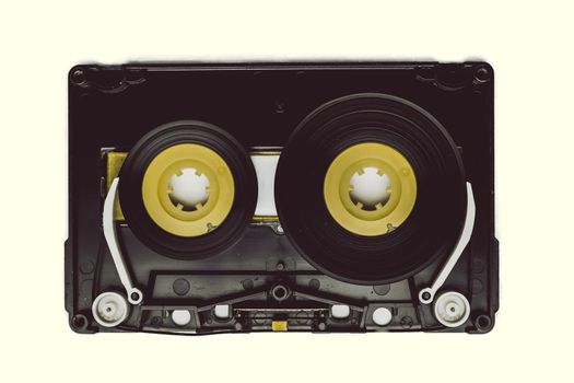 black old audio cassette tape open