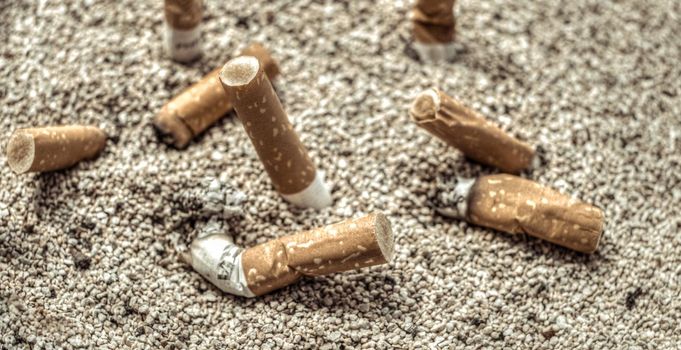 cigarette butts in the sand