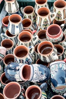 Sibiu City, Romania - 06 September 2020. Traditional Romanian handmade ceramics market at the potters fair from Sibiu, Romania