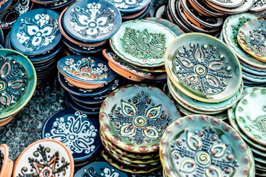 Sibiu City, Romania - 06 September 2020. Traditional Romanian handmade ceramics market at the potters fair from Sibiu, Romania