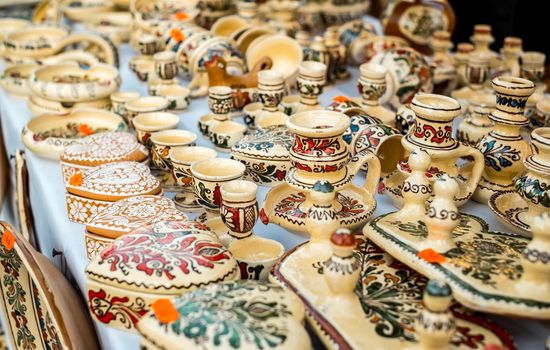 Sibiu City, Romania - 06 September 2020. Traditional Romanian handmade ceramics market at the potters fair from Sibiu, Romania