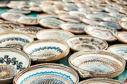 Sibiu City, Romania - 06 September 2020. Traditional Romanian handmade ceramics market at the potters fair from Sibiu, Romania