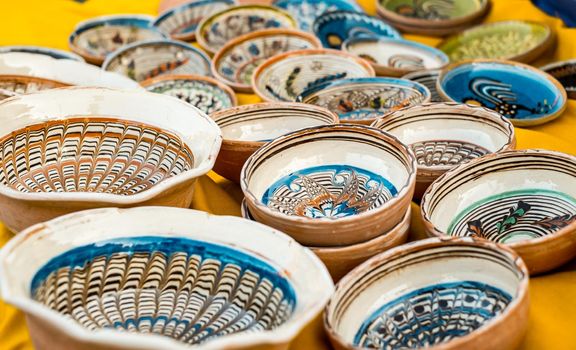 Sibiu City, Romania - 06 September 2020. Traditional Romanian handmade ceramics market at the potters fair from Sibiu, Romania