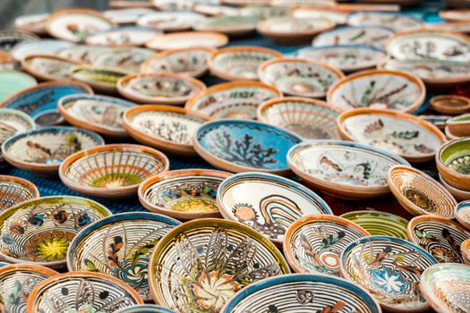 Sibiu City, Romania - 06 September 2020. Traditional Romanian handmade ceramics market at the potters fair from Sibiu, Romania