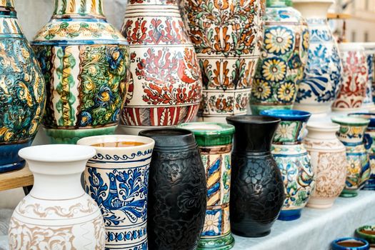 Sibiu City, Romania - 06 September 2020. Traditional Romanian handmade ceramics market at the potters fair from Sibiu, Romania