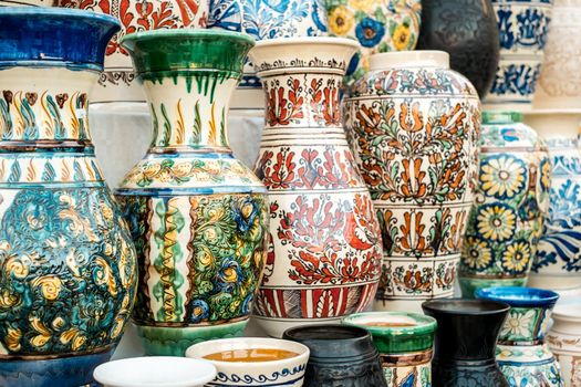 Sibiu City, Romania - 06 September 2020. Traditional Romanian handmade ceramics market at the potters fair from Sibiu, Romania