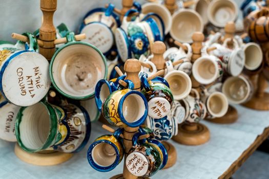 Sibiu City, Romania - 06 September 2020. Traditional Romanian handmade ceramics market at the potters fair from Sibiu, Romania