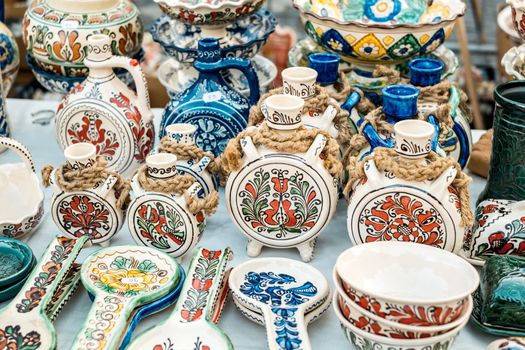 Sibiu City, Romania - 06 September 2020. Traditional Romanian handmade ceramics market at the potters fair from Sibiu, Romania