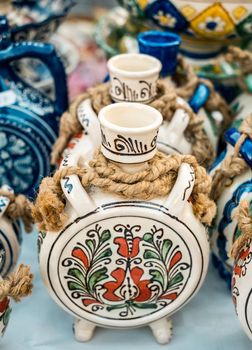 Sibiu City, Romania - 06 September 2020. Traditional Romanian handmade ceramics market at the potters fair from Sibiu, Romania