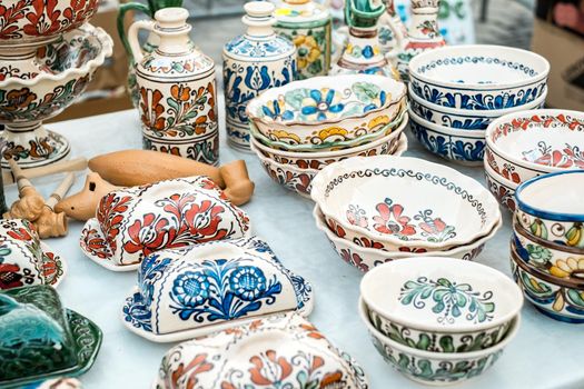 Sibiu City, Romania - 06 September 2020. Traditional Romanian handmade ceramics market at the potters fair from Sibiu, Romania