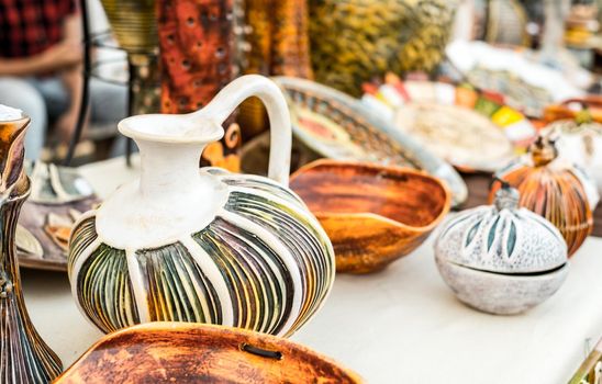 Sibiu City, Romania - 06 September 2020. Traditional Romanian handmade ceramics market at the potters fair from Sibiu, Romania