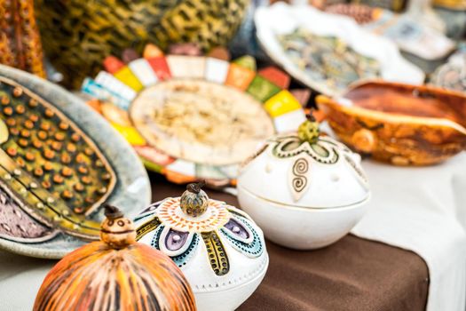 Sibiu City, Romania - 06 September 2020. Traditional Romanian handmade ceramics market at the potters fair from Sibiu, Romania