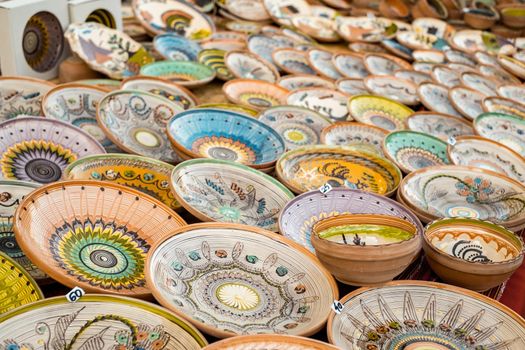 Sibiu City, Romania - 06 September 2020. Traditional Romanian handmade ceramics market at the potters fair from Sibiu, Romania