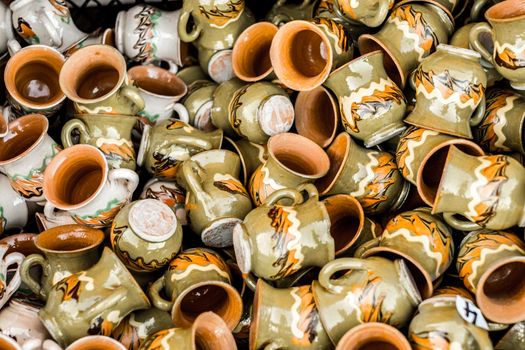 Sibiu City, Romania - 06 September 2020. Traditional Romanian handmade ceramics market at the potters fair from Sibiu, Romania