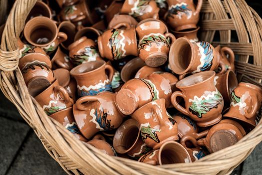 Sibiu City, Romania - 06 September 2020. Traditional Romanian handmade ceramics market at the potters fair from Sibiu, Romania