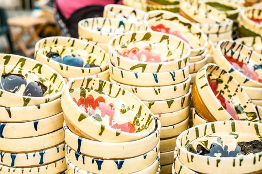 Sibiu City, Romania - 06 September 2020. Traditional Romanian handmade ceramics market at the potters fair from Sibiu, Romania