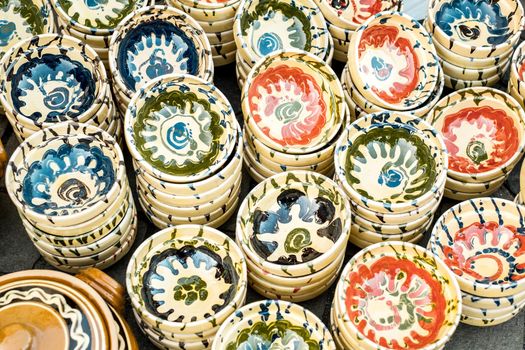 Sibiu City, Romania - 06 September 2020. Traditional Romanian handmade ceramics market at the potters fair from Sibiu, Romania