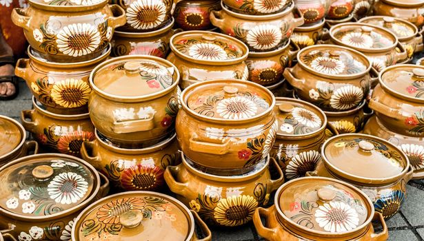 Sibiu City, Romania - 06 September 2020. Traditional Romanian handmade ceramics market at the potters fair from Sibiu, Romania