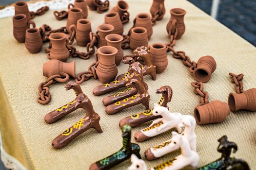 Sibiu City, Romania - 06 September 2020. Traditional Romanian handmade ceramics market at the potters fair from Sibiu, Romania