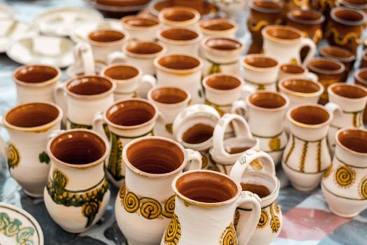 Sibiu City, Romania - 06 September 2020. Traditional Romanian handmade ceramics market at the potters fair from Sibiu, Romania