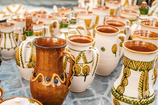 Sibiu City, Romania - 06 September 2020. Traditional Romanian handmade ceramics market at the potters fair from Sibiu, Romania