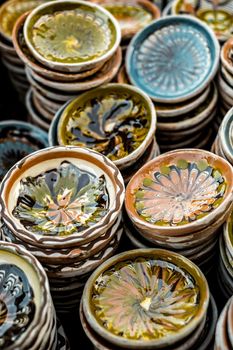 Sibiu City, Romania - 06 September 2020. Traditional Romanian handmade ceramics market at the potters fair from Sibiu, Romania