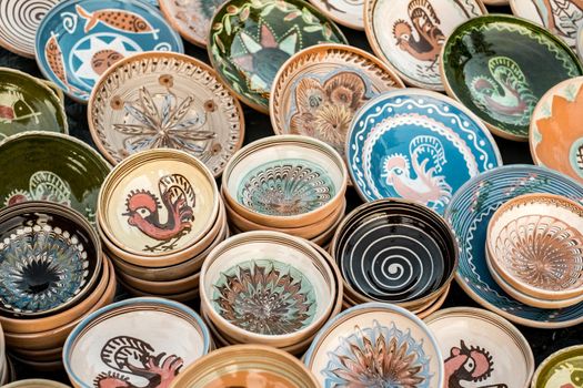 Sibiu City, Romania - 06 September 2020. Traditional Romanian handmade ceramics market at the potters fair from Sibiu, Romania