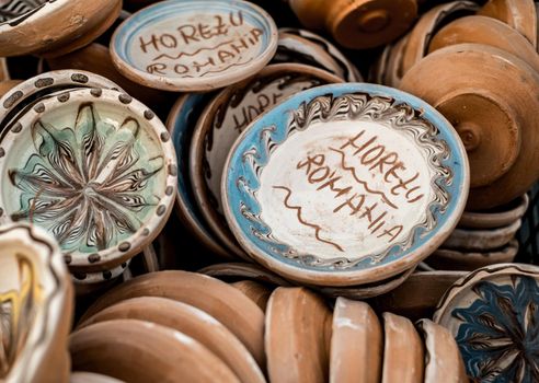 Sibiu City, Romania - 06 September 2020. Traditional Romanian handmade ceramics market at the potters fair from Sibiu, Romania