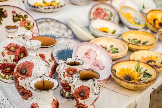 Sibiu City, Romania - 06 September 2020. Traditional Romanian handmade ceramics market at the potters fair from Sibiu, Romania