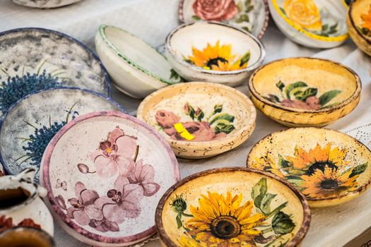 Sibiu City, Romania - 06 September 2020. Traditional Romanian handmade ceramics market at the potters fair from Sibiu, Romania