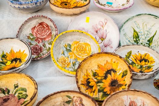 Sibiu City, Romania - 06 September 2020. Traditional Romanian handmade ceramics market at the potters fair from Sibiu, Romania