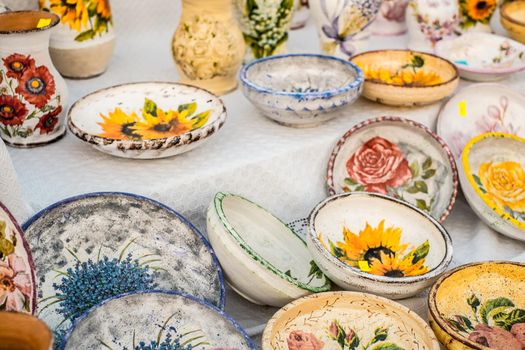 Sibiu City, Romania - 06 September 2020. Traditional Romanian handmade ceramics market at the potters fair from Sibiu, Romania