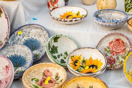 Sibiu City, Romania - 06 September 2020. Traditional Romanian handmade ceramics market at the potters fair from Sibiu, Romania