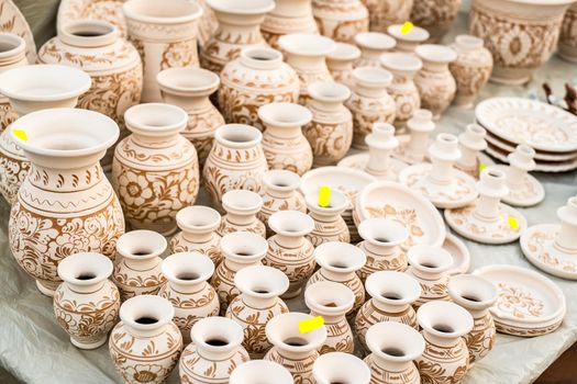 Sibiu City, Romania - 06 September 2020. Traditional Romanian handmade ceramics market at the potters fair from Sibiu, Romania