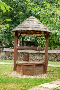 Bucharest, Romania, September 5, 2017. Authentic peasant farms and houses from all over Romania in Dimitrie Gusti National Village Museum, an open-air ethnographic museum located in the Herastrau Park showcasing traditional Romanian village life