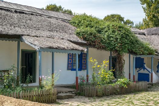 Bucharest, Romania, September 5, 2017. Authentic peasant farms and houses from all over Romania in Dimitrie Gusti National Village Museum, an open-air ethnographic museum located in the Herastrau Park showcasing traditional Romanian village life