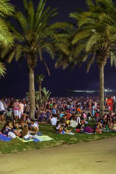 Malaga, Spain - June 23, 2018.  Saint John night celebrations on the Malagueta beach in Malaga, Spain